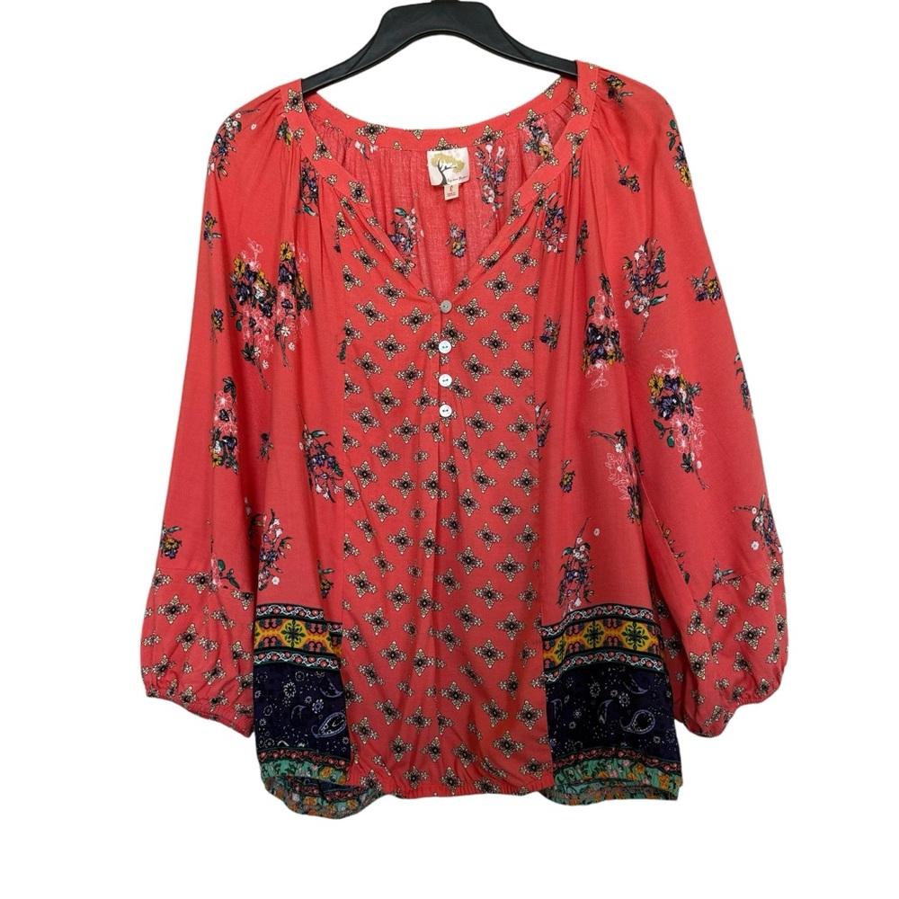 Fig And Flower Women’s Sz L Floral Paisley Blouse Elastic Waist and Cuffs